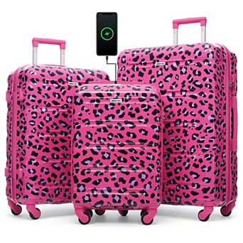 Merax 3 pc Hard Shell Luggage Set, 20-Inch Carry-On with USB Port
