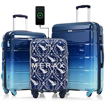 Merax 3 pc Hard Shell Luggage Set, 20-Inch Carry-On with USB Port