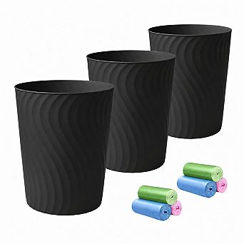 3 Pack Small Plastic Trash Cans Slim Versatile Waste Baskets For Home Office Dorm