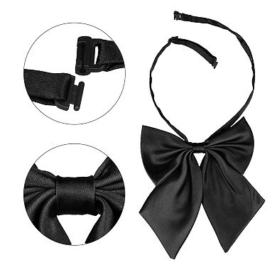 Women's Pre-Tied Bow Solid Color Ribbon Adjustable Bow Ties for Uniform School