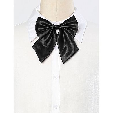 Women's Pre-Tied Bow Solid Color Ribbon Adjustable Bow Ties for Uniform School
