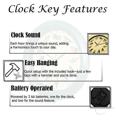 Clockswise 12" Round Decorative Singing Bird Wall Clock with Wild Nature Sounds