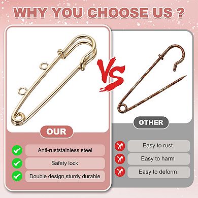 20 Pcs Large Alloy Safety Pins for Sewing Clothes, Arts, DIY Crafts, Gold