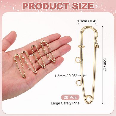 20 Pcs Large Alloy Safety Pins for Sewing Clothes, Arts, DIY Crafts, Gold