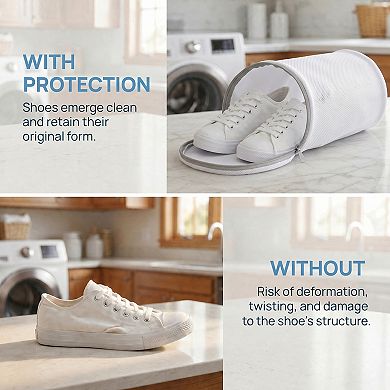 8.3x13.8 inch 2 Pcs Polyester Cylinder Shoe Bag for Washing Machine, Mesh Laundry Bag with Zippered