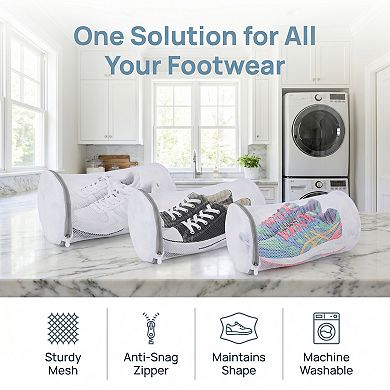 8.3x13.8 inch 2 Pcs Polyester Cylinder Shoe Bag for Washing Machine, Mesh Laundry Bag with Zippered