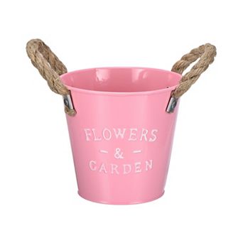 Rustic Iron Flower Bucket, Vintage Metal Planters Vase with Jute Rope Handles Decor Vases 1 pc