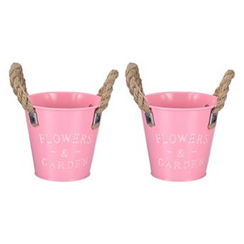 Rustic Iron Flower Bucket, Vintage Metal Planters Vase with Jute Rope Handles Decor Vases 2 pc