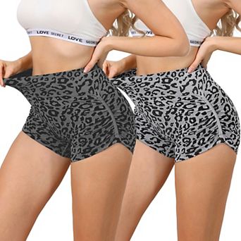 2 Packs Women's High Waisted Leopard Print Biker Shorts Tummy Control Fitness Workout Gym Shapewear