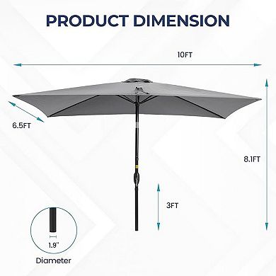 6.5 x 10 ft Rectangular Patio Umbrella with Crank