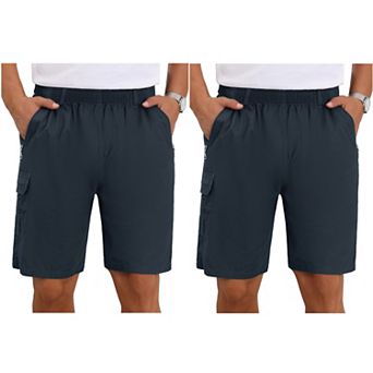 2 Packs Men's Cargo Shorts Cotton Zipper Pockets Hiking Camping Short Pants
