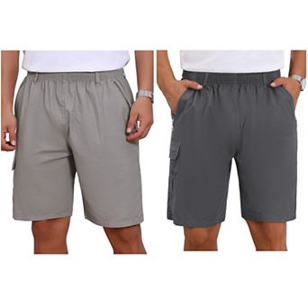 2 Packs Men's Cargo Shorts Cotton Zipper Pockets Hiking Camping Short Pants