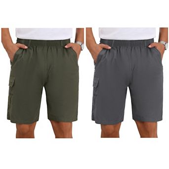 2 Packs Men's Cargo Shorts Cotton Zipper Pockets Hiking Camping Short Pants