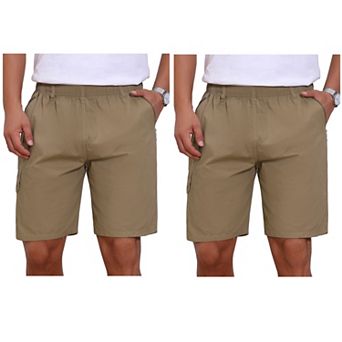 2 Packs Men's Cargo Shorts Cotton Zipper Pockets Hiking Camping Short Pants