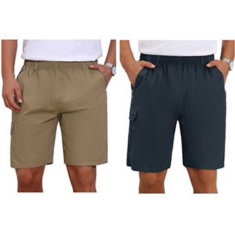 2 Packs Men's Cargo Shorts Cotton Zipper Pockets Hiking Camping Short Pants