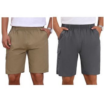 2 Packs Men's Cargo Shorts Cotton Zipper Pockets Hiking Camping Short Pants