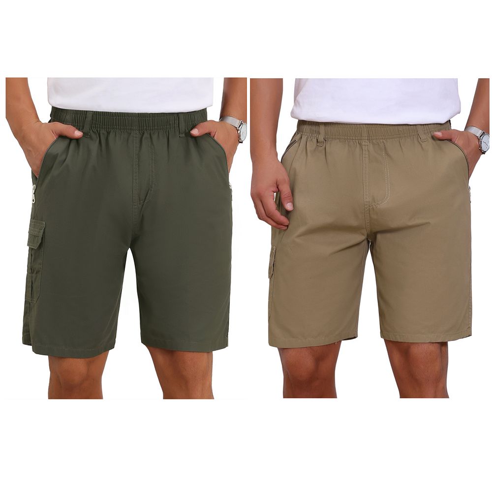 2 Packs Men's Cargo Shorts Cotton Zipper Pockets Hiking Camping
