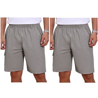 2 Packs Men's Cargo Shorts Cotton Zipper Pockets Hiking Camping Short Pants