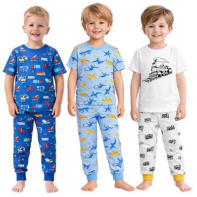 Kids Boys 3-Pack Pajamas Snug Fit Short Sleeve PJs