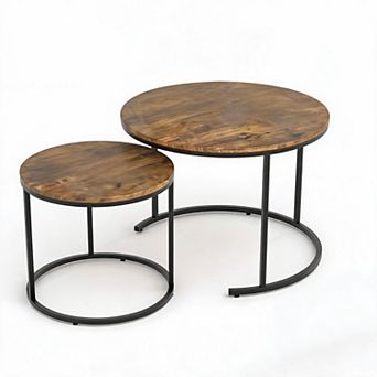 Space-Saving Round Nesting Coffee Table Set of 2 23.6" Faux Marble Top, Metal Frame