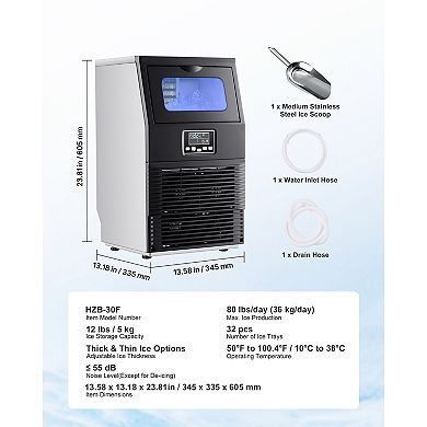 Commercial Stainless Steel Freestanding & Countertop Ice Maker with LED Display & Self-Cleaning