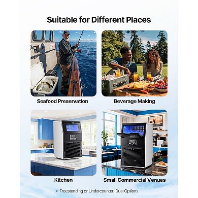 Commercial Stainless Steel Freestanding & Countertop Ice Maker with LED Display & Self-Cleaning