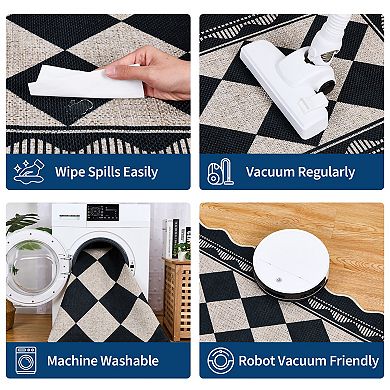Modern Plaid Machine Washable Area Rug Non-Slip Soft Non-Shedding Stain & Mark Resistant Carpet