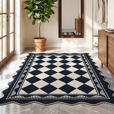 Modern Plaid Machine Washable Area Rug Non-Slip Soft Non-Shedding Stain & Mark Resistant Carpet