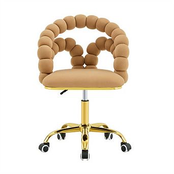 Velvet Swivel Desk Chair,Bubble Back Vanity Chair with Gold Metal Base,Rolling Office Chair for Home