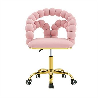 Velvet Swivel Desk Chair,Bubble Back Vanity Chair with Gold Metal Base,Rolling Office Chair for Home