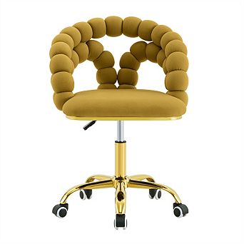 Velvet Swivel Desk Chair,Bubble Back Vanity Chair with Gold Metal Base,Rolling Office Chair for Home