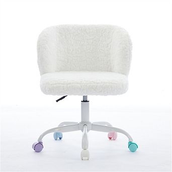 Office Chair,Artificial Rabbit Hair Desk Chair with Metal Base, Adjustable Swivel Chair,Vanity Chair
