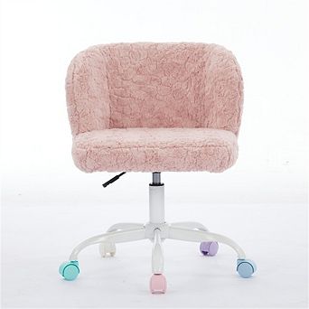 Office Chair,Artificial Rabbit Hair Desk Chair with Metal Base, Adjustable Swivel Chair,Vanity Chair