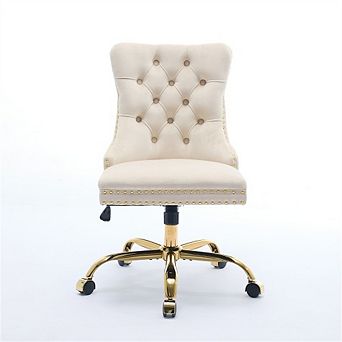 Office Chair Velvet Tufted Button Desk Chair with Golden Metal Base,Adjustable Swivel Chair