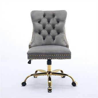 Office Chair Velvet Tufted Button Desk Chair with Golden Metal Base,Adjustable Swivel Chair