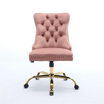 Office Chair Velvet Tufted Button Desk Chair with Golden Metal Base,Adjustable Swivel Chair