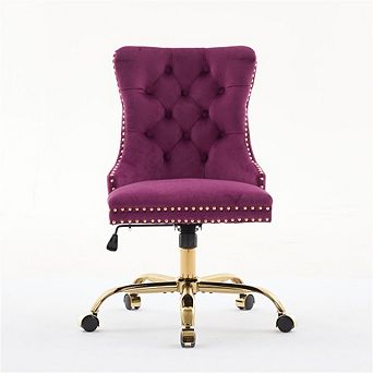 Office Chair Velvet Tufted Button Desk Chair with Golden Metal Base,Adjustable Swivel Chair