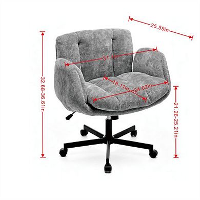 Chenille Swivel Office Chair,Height Adjustable with Convertible Armrests,Double Cushioned Desk Chair