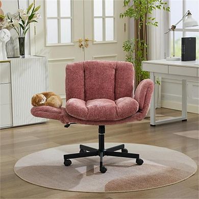 Chenille Swivel Office Chair,Height Adjustable with Convertible Armrests,Double Cushioned Desk Chair