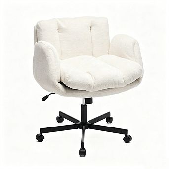 Chenille Swivel Office Chair,Height Adjustable with Convertible Armrests,Double Cushioned Desk Chair