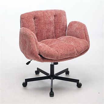 Chenille Swivel Office Chair,Height Adjustable with Convertible Armrests,Double Cushioned Desk Chair