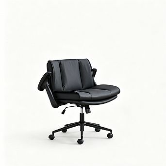 Flip-Up Armrests Leather Office Chair, Cross Legged Swivel Chair with Wide Seat,Ergonomic Adjustable