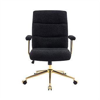 Textured Boucle Fabric Office Chair - Height Adjustable Desk Chair with Gold Legs and Padded Arms