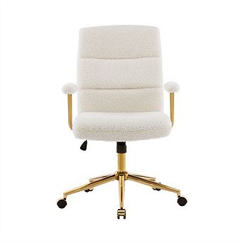 Textured Boucle Fabric Office Chair - Height Adjustable Desk Chair with Gold Legs and Padded Arms