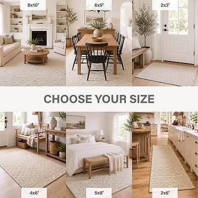 Homespice Mica Handwoven Jute Rug - White & Tan Diamond Trellis Pattern, Thick & Firm, Less Shedding
