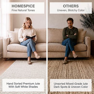 Homespice Mica Handwoven Jute Rug - White & Tan Diamond Trellis Pattern, Thick & Firm, Less Shedding