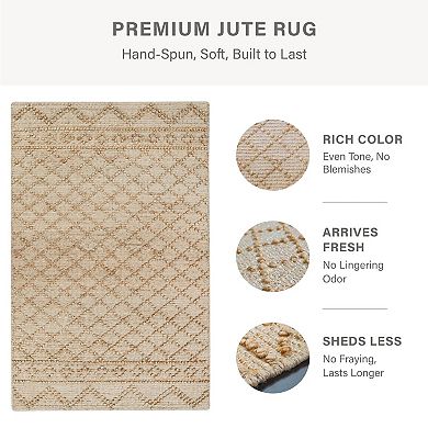 Homespice Nira Handwoven Jute Rug - Brown Diamond Trellis Pattern, Thick & Firm, Less Shedding