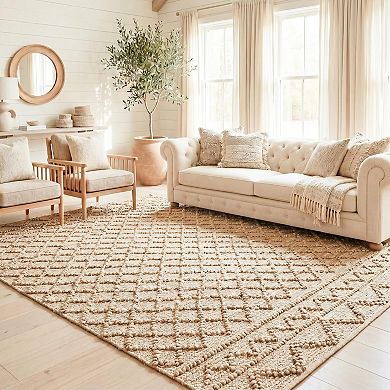 Homespice Nira Handwoven Jute Rug - Brown Diamond Trellis Pattern, Thick & Firm, Less Shedding