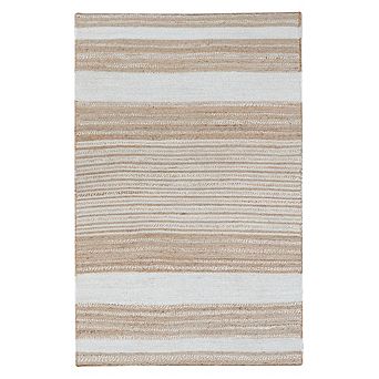 Homespice Reva Handwoven Jute Rug - Natural Brown with White Stripes, Lays Flat, Less Shedding