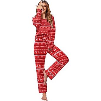 Ekouaer Womens Waffle Knit Pajama Sets Long Sleeve Lounge Sets Two Piece Pajama Sets with Pockets